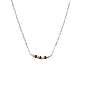 7 Stone Cluster Necklace, Garnet + Pearl, Silver, 16''