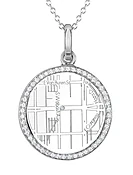 14k White Gold Circle Map Pendant with Diamond Border