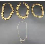Lot of 4 Vintage Gold Tone Necklaces Mixed Styles Elegant Women’s Jewelry