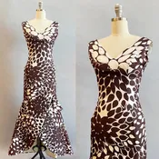 1960s Gown / 1960s Evening Gown / Mod Floral Print Dress / Mermaid Dress / Size Small