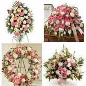 4 PC PINK AND WHITE " FOR HER " FUNERAL PACKAGE