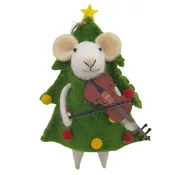 Christmas Tree Mouse with Violin, Felt Ornament