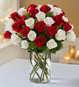 Adore in Red & White Roses 12 or 24 Stems