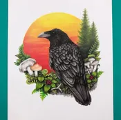 A2 Size Raven and Sun Greeting Card - Blank Inside