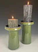 Moss Modern Pillar Candle Holders Pair — Suzanne Crane Fine Stoneware
