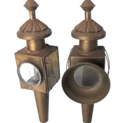 Antique 19th Century Brass Carriage Lamp Set