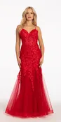 Beaded Embroidered Mesh Lace Trumpet Dress with Godets