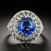 Art Deco 6.09 Carat Sapphire and Diamond Domed Ring