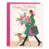 Birthday Greeting Card - Friend Walking Dog