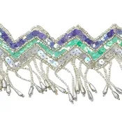 Fringe Trim Multi-Colored Southwestern Style Sequins and Silver Beads 3" Wide, Sold by the Yard