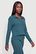 Brushed Knit Johnny Collar Long Sleeve Top