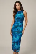 Blue Floral Ruched Maxi Dress
