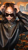 Ava Shearling Collar Vegan Leather Jacket - Black