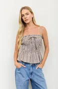 BP Smocked Gingham Lace Trim Peplum Spaghetti Top