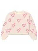 Girls Cream Heart Print Crew Neck Sweater
