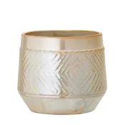 6-1/2" Round x 5-3/4"H Embossed Stoneware Planter, Pearlized Glaze