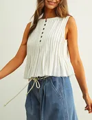 Athena Pleated Button Front Sleeveless Top