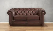 Aliso 2-Seater Leather Loveseat With Rolled Arms