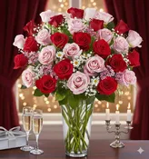 3 Dozen Pink and Red Rose Vase