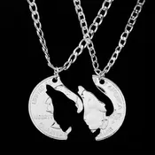 2 Pieces Hand Cut Howling Silver Wolf Necklace