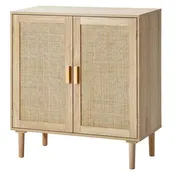 Rattan Cabinet, Rattan Storage Cabinet with 2 Magnetic Doors and Adjustable Shelves, Sideboard Buffet Cabinet for Hallway, Entryway, Natural