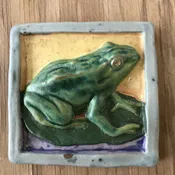 Frog Tile (Glazed and sculpted 4" x 4") — Clay Trout Pottery
