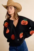 BB Halloween Pumpkin Button Front Cardigan