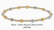 2.5/4MM Mixed Silver & Gold Round Bead Bracelet