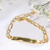 14K Gold Hollow Figaro Link ID Bracelet mm 7.5in