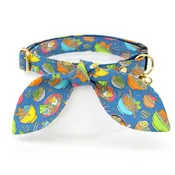 Cat Collar & Bunny Ear Bow Set - "Ramen Love - Blue" - Ramen Cat Collar w/ Matching Bunny Bow Tie / Food, Fun, Asian / Tie-On Scarf / Cat, Kitten + Small Dog Sizes