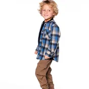 Blue & Black Brushed Plaid Button Down Top with Rib Collar