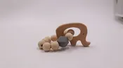Natural Wooden Baby Rattle & Teether With Silicone Bead