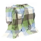 100% Irish Wool Tartan Throw Blanket - Cream, Baby Blue & Green Plaid (54" x 71")