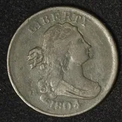 1804 1HC Draped Bust Half Cent Plain 4 No Stems - Free Shipping USA