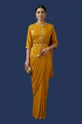 Amber Yellow Ready-to-Wear Saree with Asymmetrical Embellished Blouse and Belt