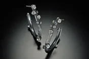 Branchy Hoop Earring with Stones, Silver