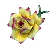 Capodimonte Rose on Stem Yellow & Purple Porcelain Flower Hand 8" Made in Italy