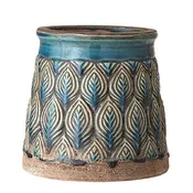6" Round x 6"H Embossed Terra-cotta Planter, Reactive Glaze