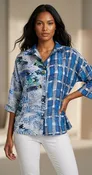 3/4 Button Front Print Shirt