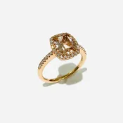 14K Cushion Morganite and Diamond Halo Ring