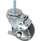 3-1/2" x 1-1/4" Grey Polyurethane Wheel Swivel Brake Caster, 10mm-1.5 x 1-1/2" Threaded Stem - 300 lbs Capacity