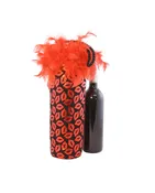 Diva Wine Bag with Red Metallic Lips and Feather Trim