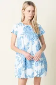 Clara Blue Rose Bubble Mini Dress