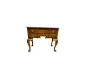 18th Century Queen Anne Lowboy, Burled Top Veneer. One Center Drawer over two side drawers. — White Barn Antiques