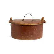 19th C Falun Red Stained Oval Banded Box with Lid