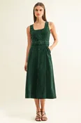 Adelyn Rae Kensley Vegan Suede Contrast Piped Midi Dress