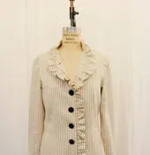 ANNA Ruffle Coat in White Pinstripe — ANNA