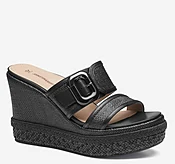 Addison Buckle-Strap Wedge - Black Raffia/Nappa Leather