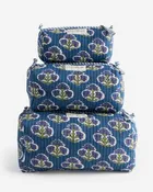 Bianca Heritage Quilted Block Print Cosmetic Pouch Bundle (Set of 3)