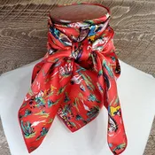 Cowboy Images Charmeuse Retro Cowboy Red Wild Rag 36x36